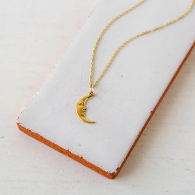 Tiny Man in the Moon Charm Necklace - Gold