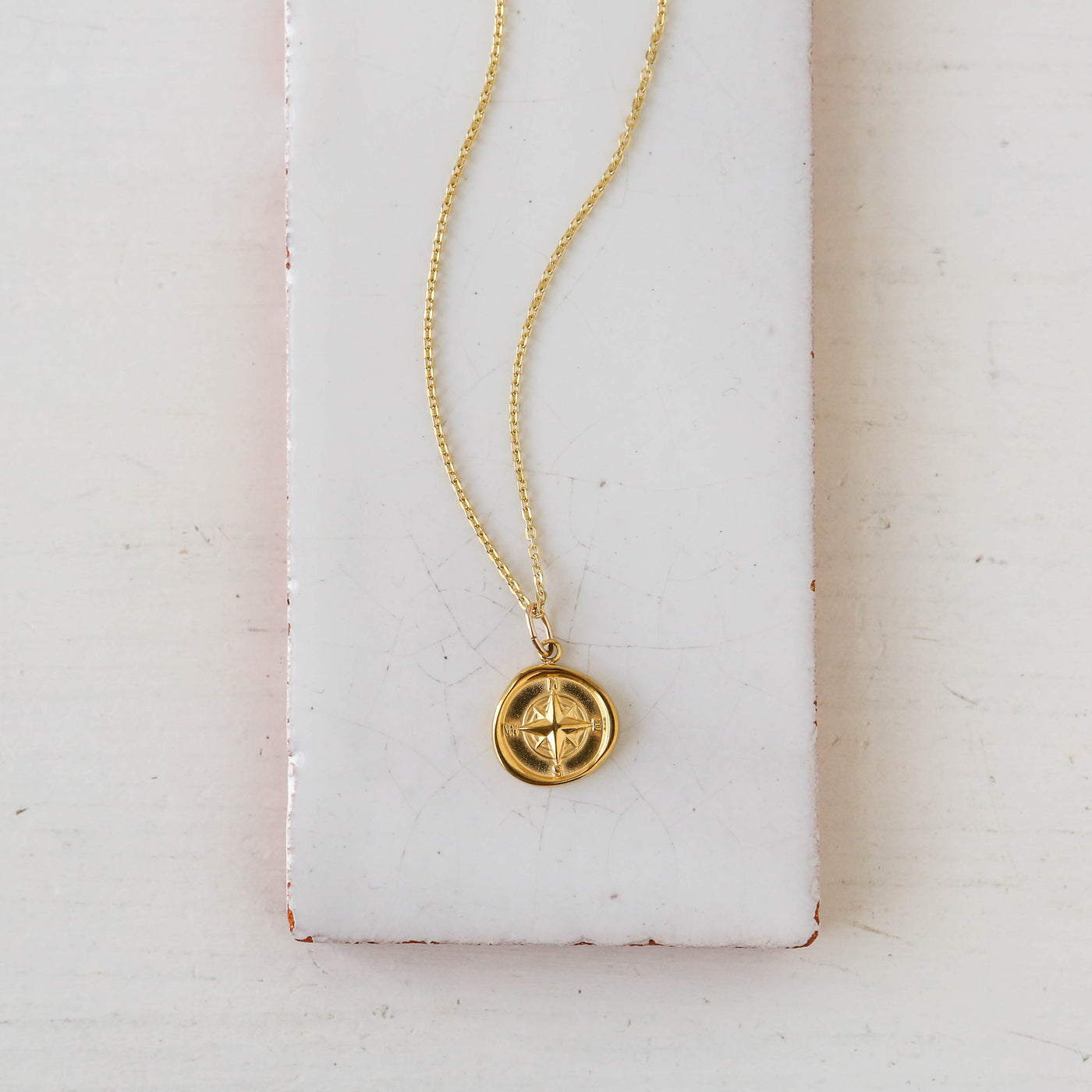 Cardinal Points Compass Charm Necklace - Gold