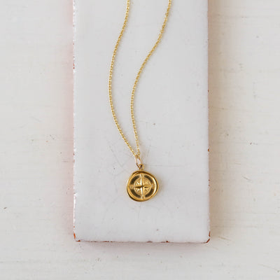 Cardinal Points Compass Charm Necklace - Gold
