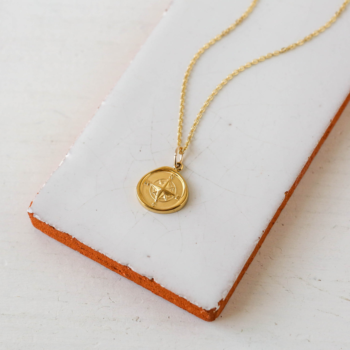 Cardinal Points Compass Charm Necklace - Gold