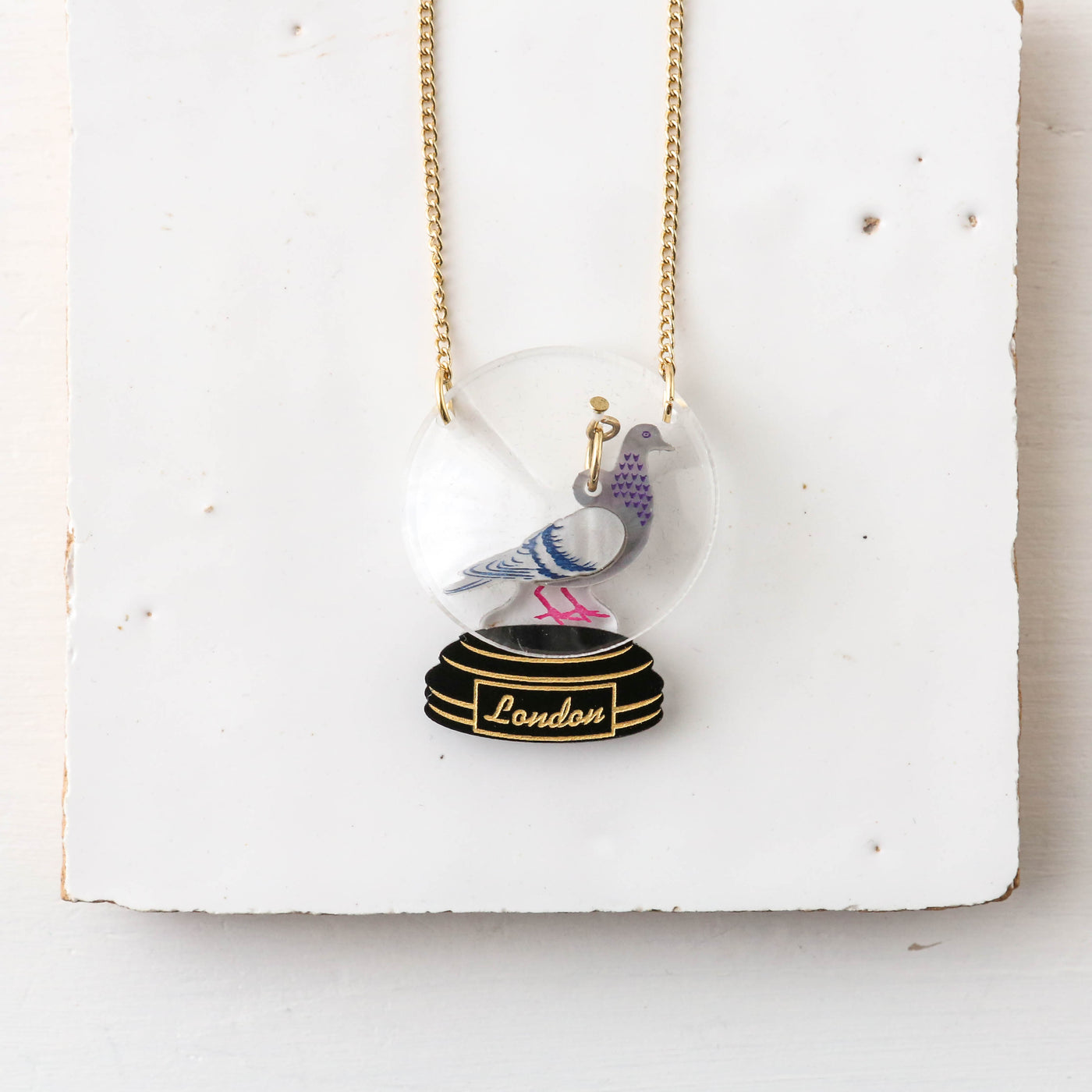 Pigeon Snow Globe Necklace