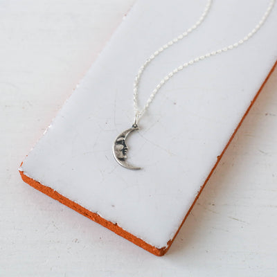 Tiny Man in the Moon Charm Necklace - Silver