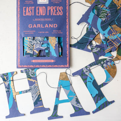 Happy Birthday Sewn Paper Garland - Blues
