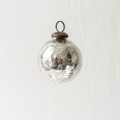 5cm Crackle Glass Bauble - Silver