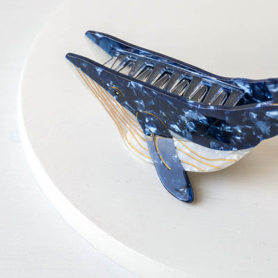 Hand Painted Cellulose Hair Claw - Blue Whale