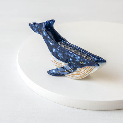 Hand Painted Cellulose Hair Claw - Blue Whale