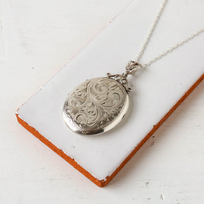 Extra Large Vintage Silver Locket - Oval Swirl Number 3