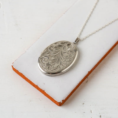 Extra Large Vintage Silver Locket - Oval Swirl Number 1