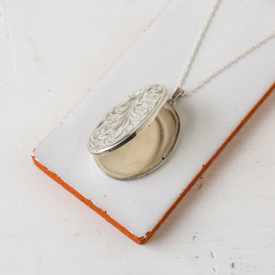 Extra Large Vintage Silver Locket - Oval Swirl Number 1