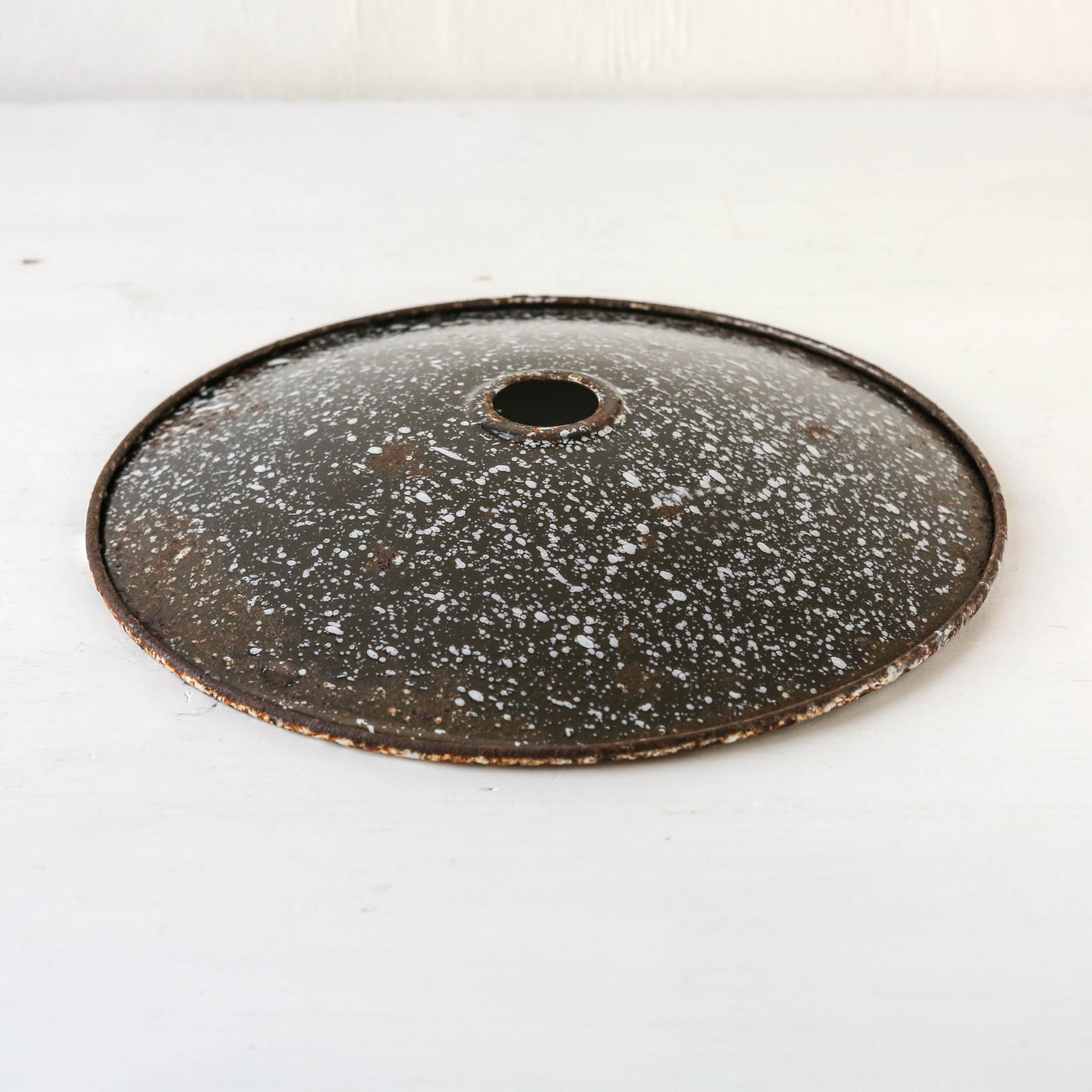 Vintage Enamel Industial Factory Lampshade - Black & White