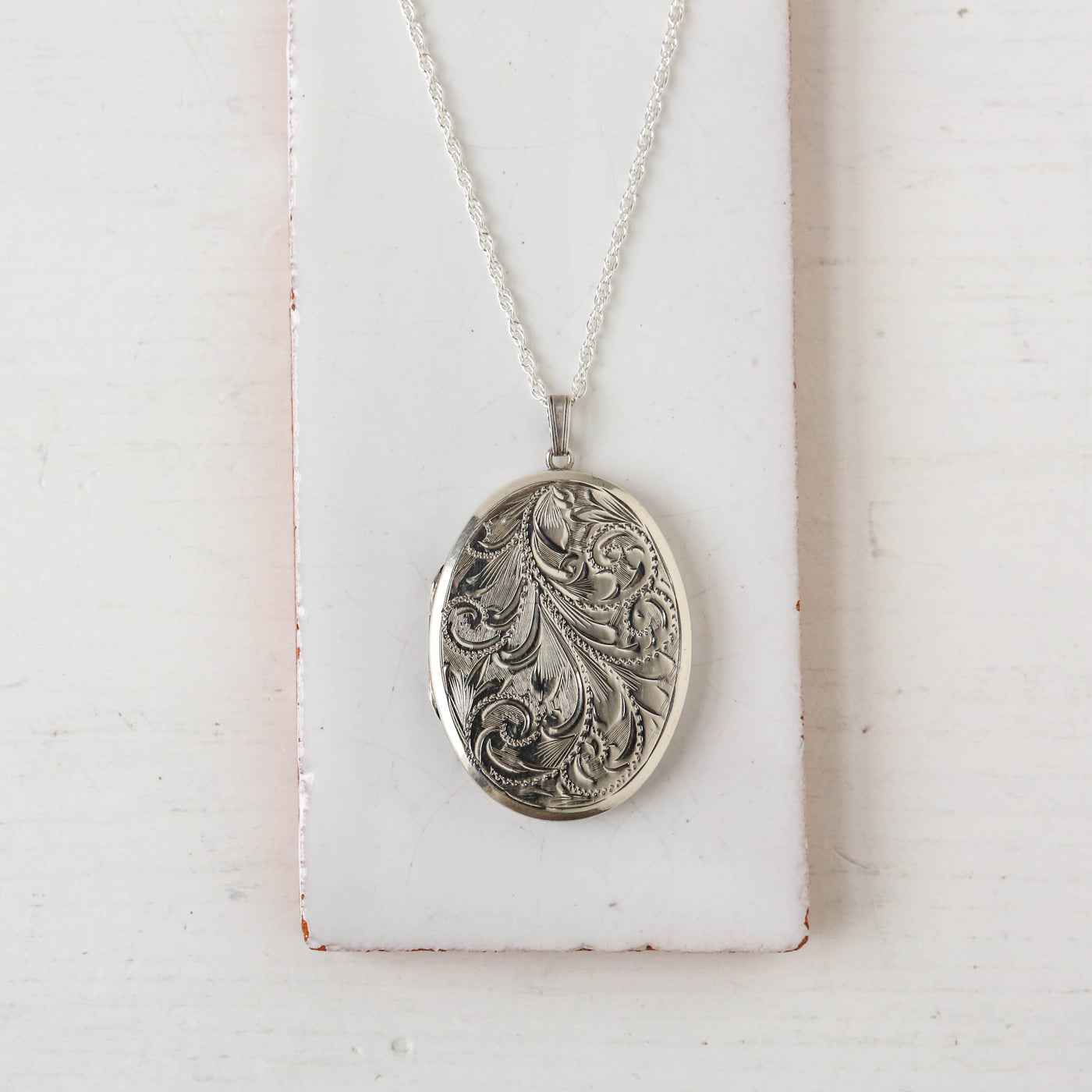 Extra Large Vintage Silver Locket - Oval Swirl Number 1