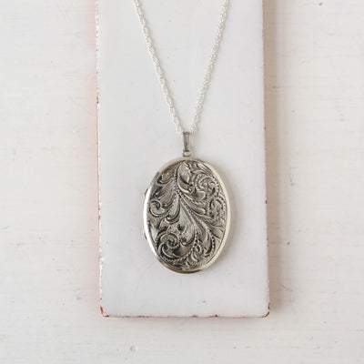 Extra Large Vintage Silver Locket - Oval Swirl Number 1