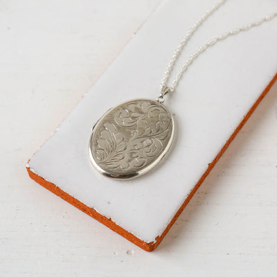 Extra Large Vintage Silver Locket - Oval Swirl Number 2