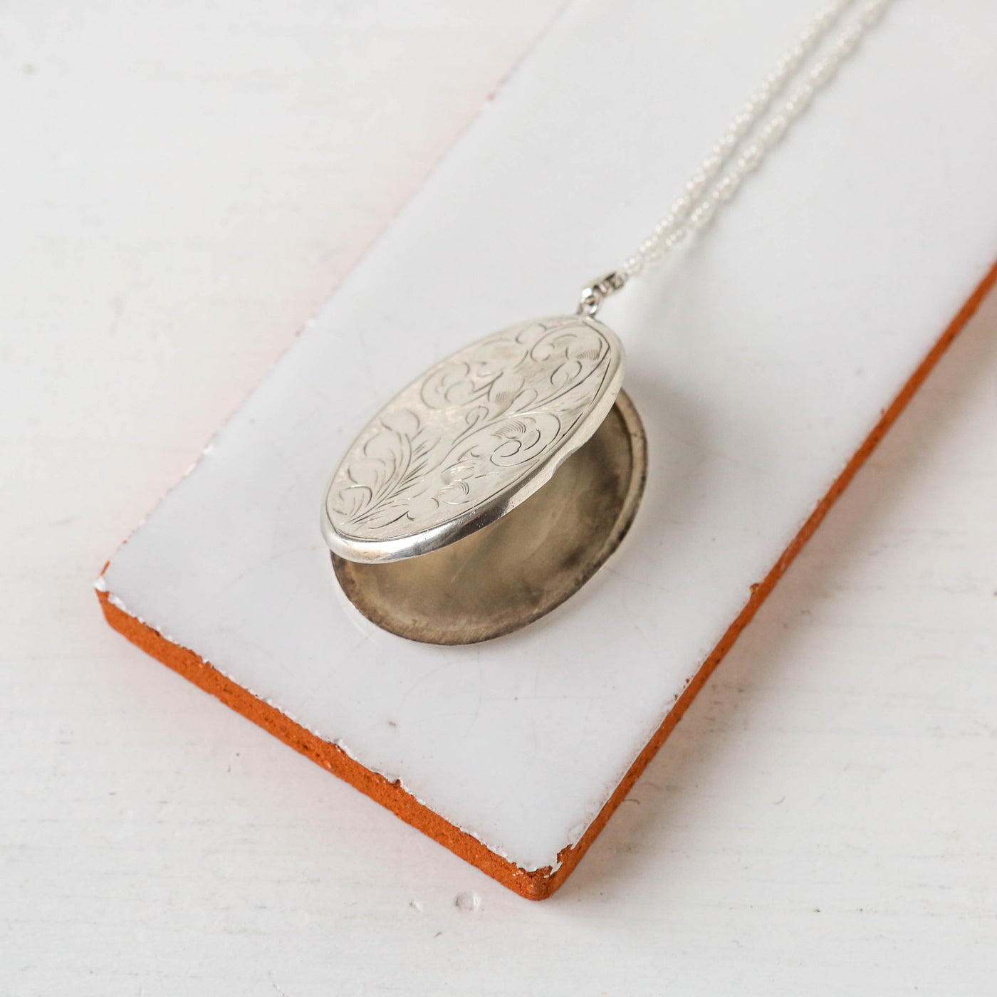 Extra Large Vintage Silver Locket - Oval Swirl Number 2