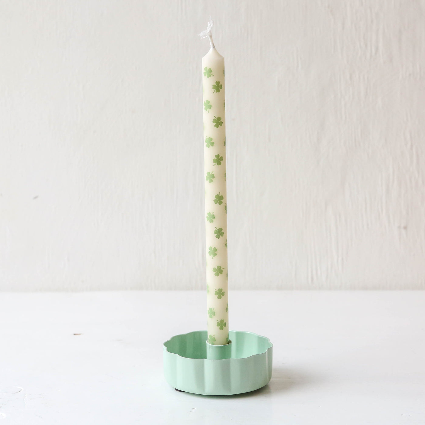 Tall Taper Candle - Green Clovers