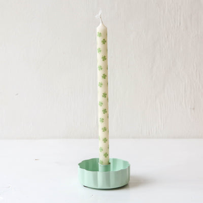 Tall Taper Candle - Green Clovers