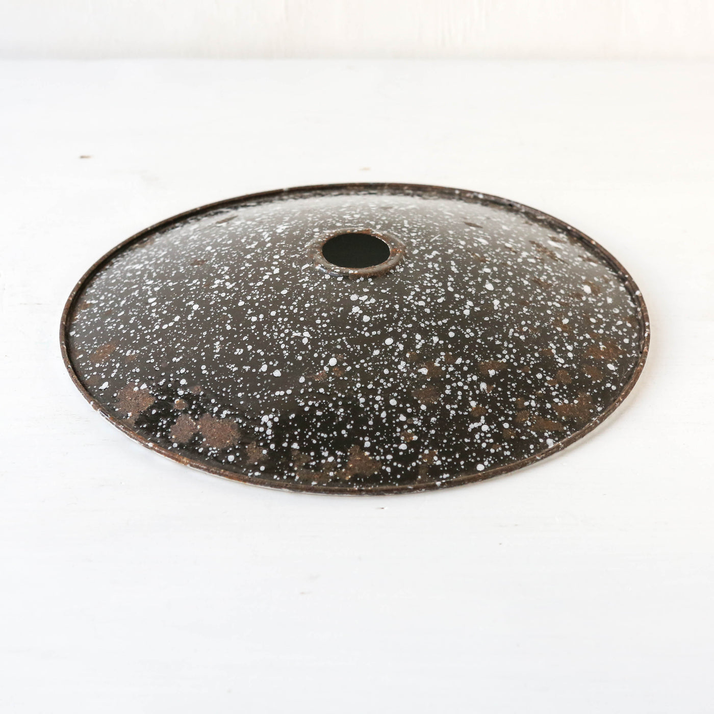 Vintage Enamel Industial Factory Lampshade - Black & White