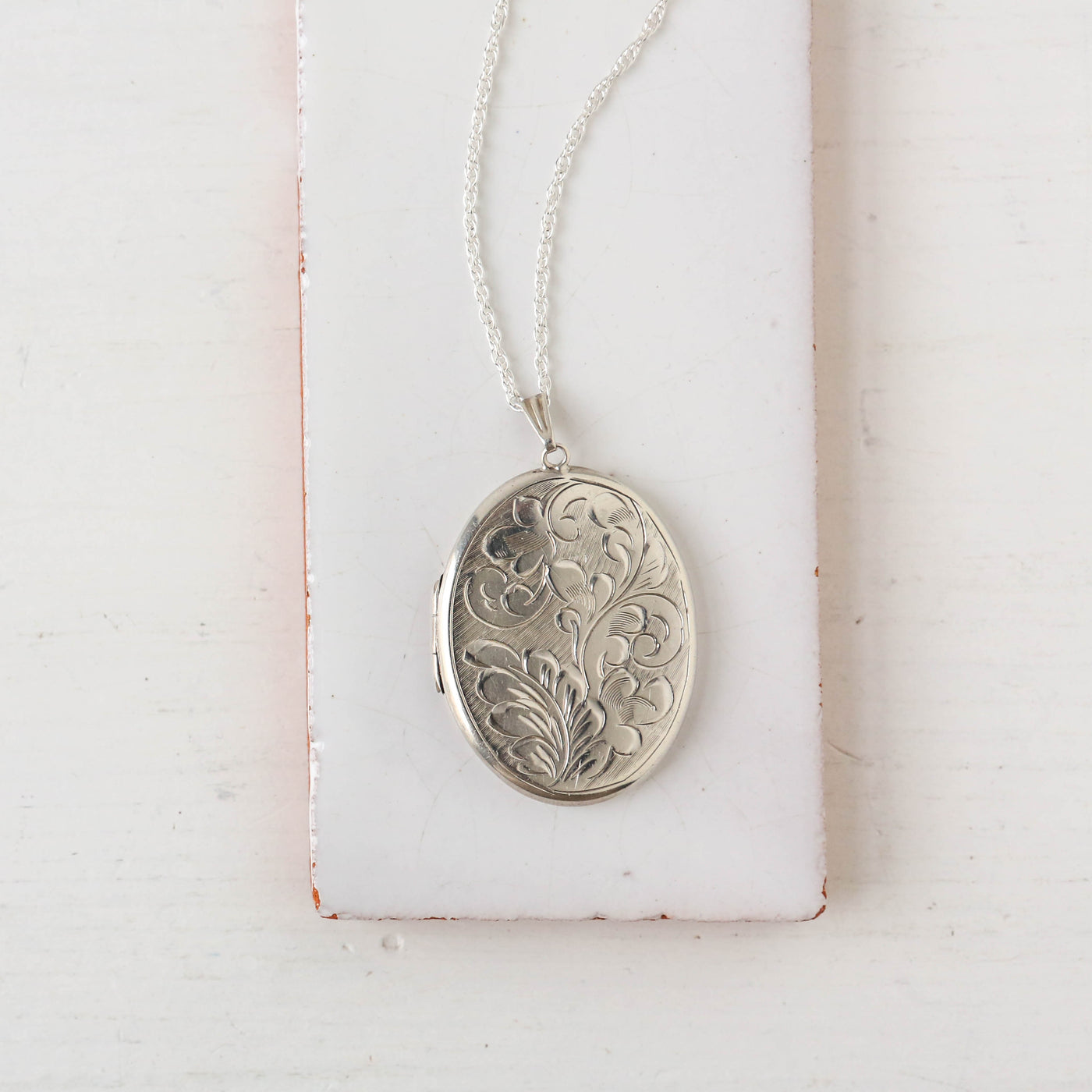 Extra Large Vintage Silver Locket - Oval Swirl Number 2
