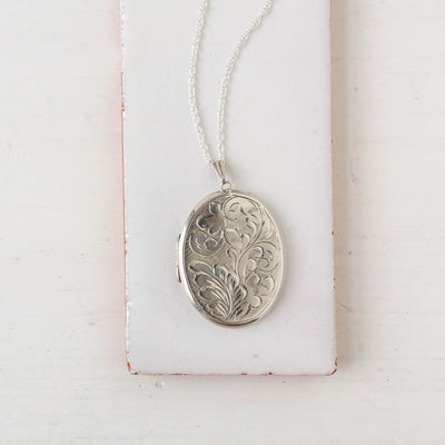 Extra Large Vintage Silver Locket - Oval Swirl Number 2