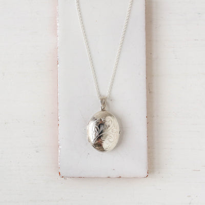 Large Vintage Silver Locket - Oval Swirl C