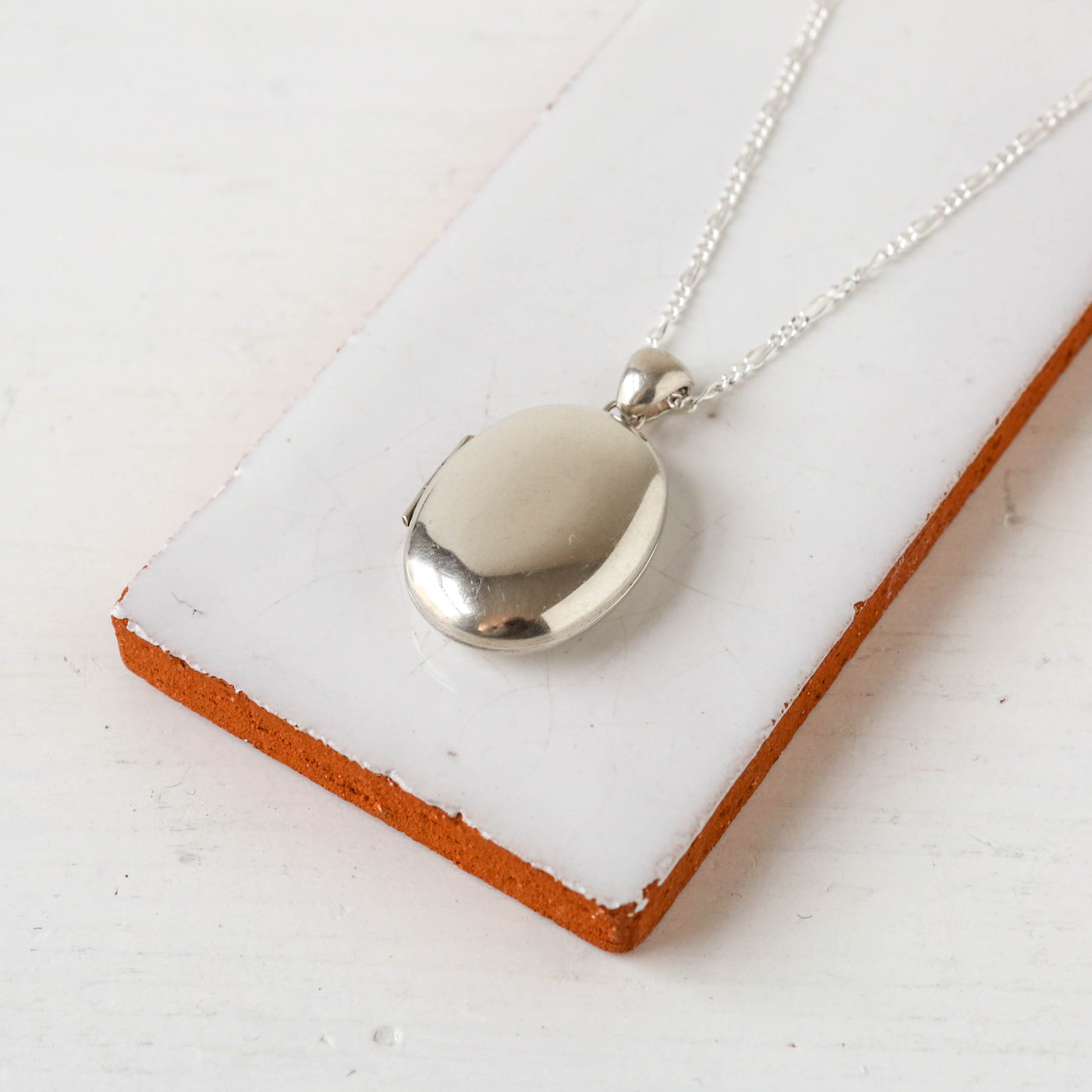 Large Vintage Silver Locket - Oval Plain