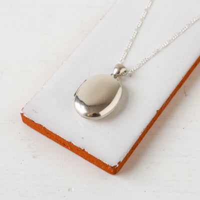 Large Vintage Silver Locket - Oval Plain