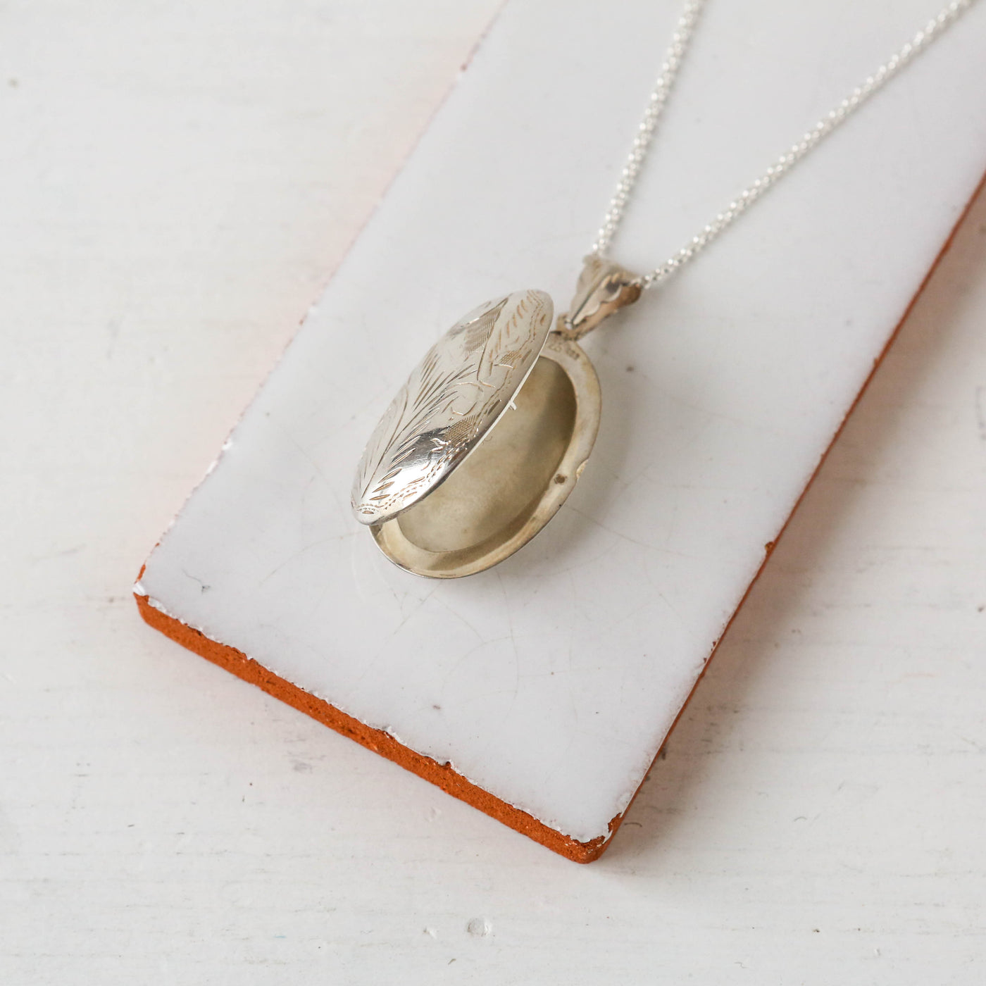 Large Vintage Silver Locket - Oval Swirl B