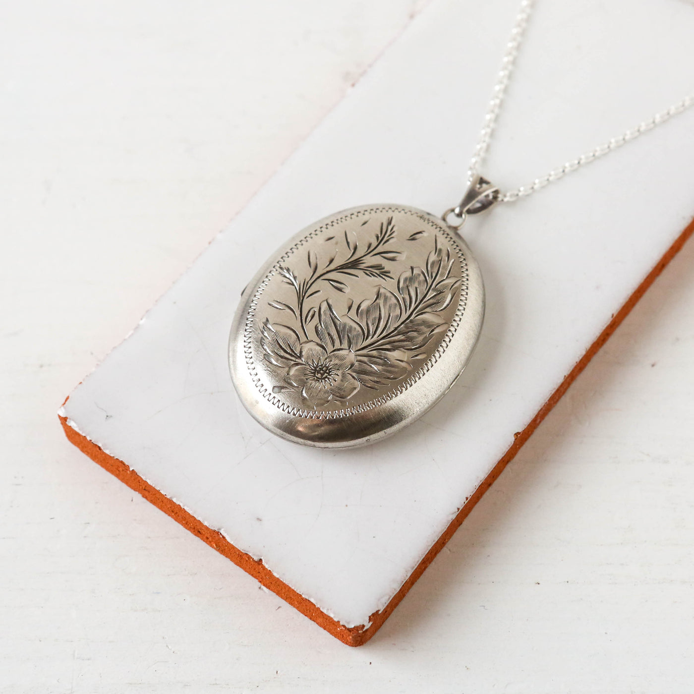 Extra Large Vintage Silver Statement Locket - Botanical Design