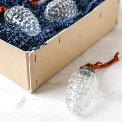 8cm Glass Fir Cone Decoration - Clear
