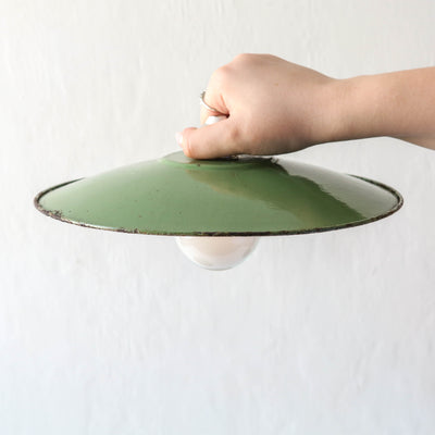 Vintage Enamel Industrial Factory Lampshade - Green