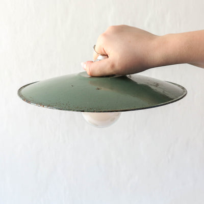 Vintage Enamel Industrial Factory Lampshade - Green