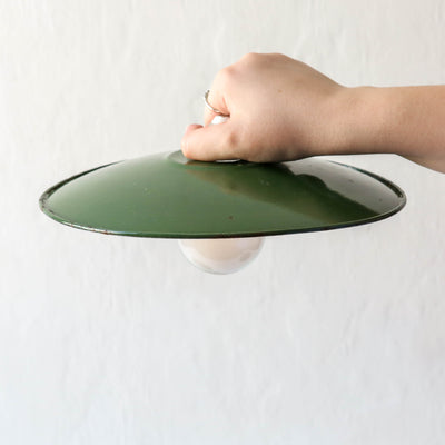 Vintage Enamel Industrial Factory Lampshade - Green