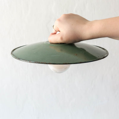 Vintage Enamel Industrial Factory Lampshade - Green