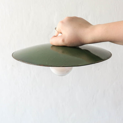Vintage Enamel Industrial Factory Lampshade - Green