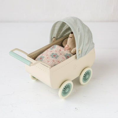Maileg Pram with Baby Mouse - Mint