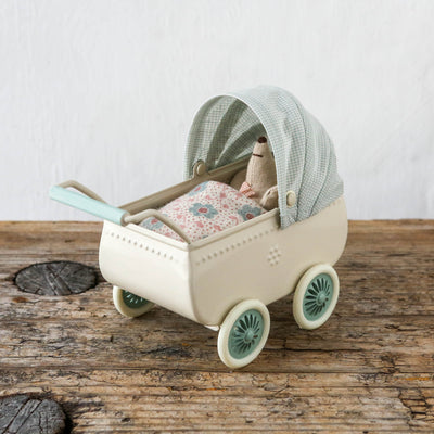 Maileg Pram with Baby Mouse - Mint