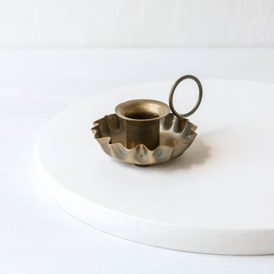 Ruffle Edged Candle Holder - Antique Brass