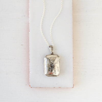 Large Vintage Silver Locket - Rectangular Swirl