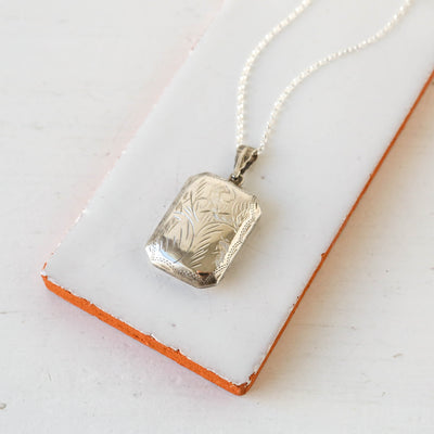 Large Vintage Silver Locket - Rectangular Swirl