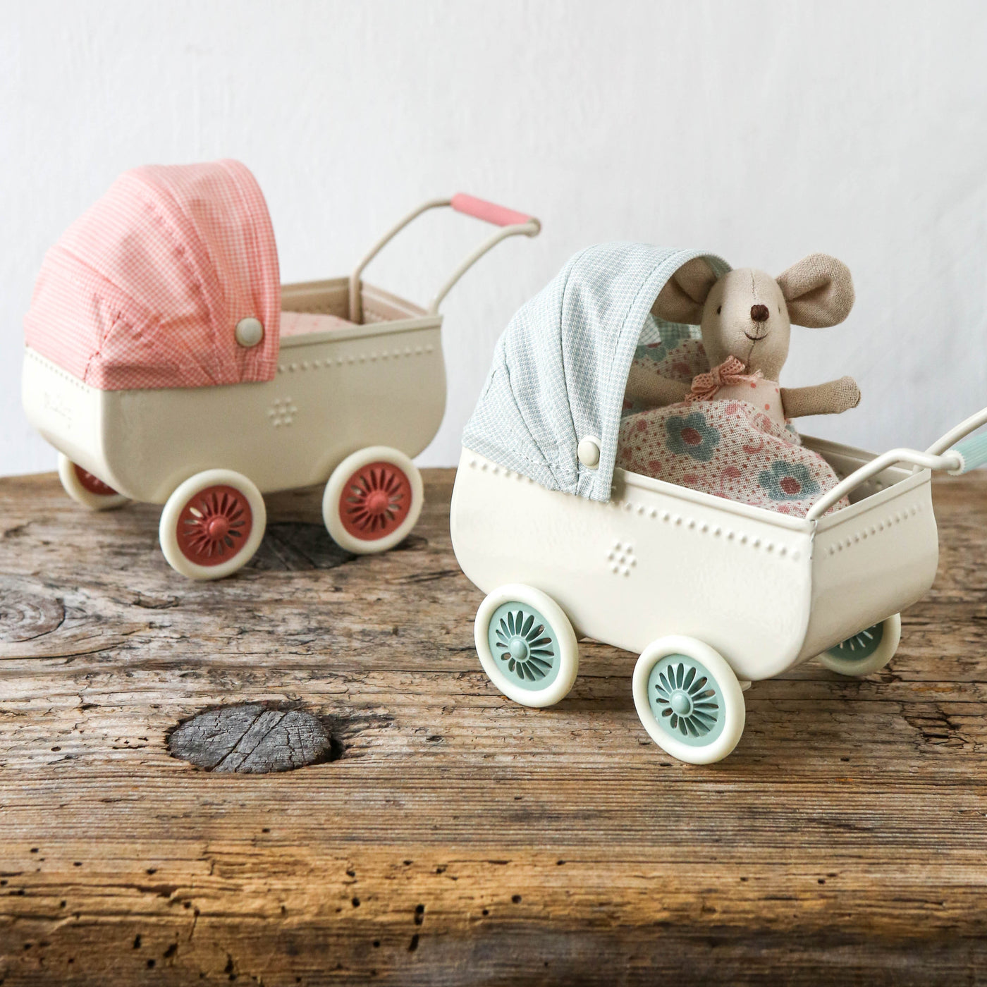 Maileg Pram with Baby Mouse - Mint