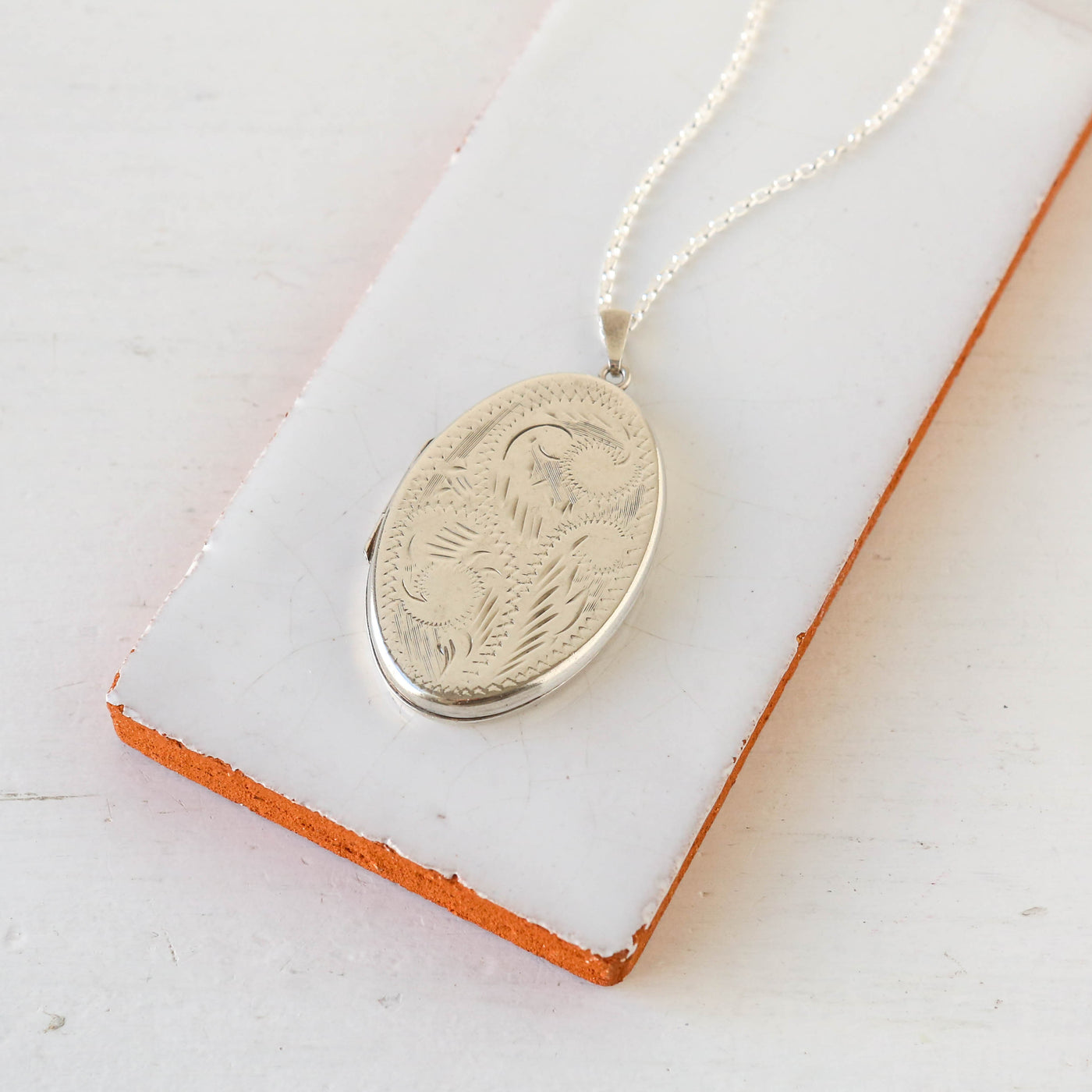 Large Vintage Silver Locket - Oval Swirl D