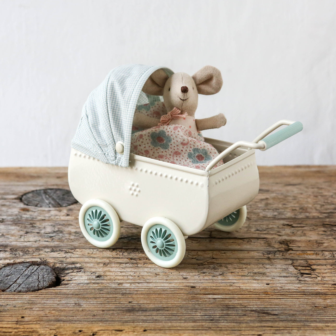 Maileg Pram with Baby Mouse - Mint