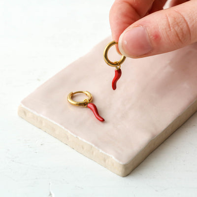 Enamel Charm Hoop Earrings - Red Pepper