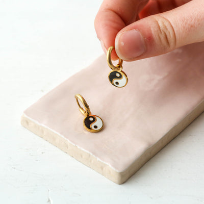 Enamel Charm Hoop Earrings - Yingyang