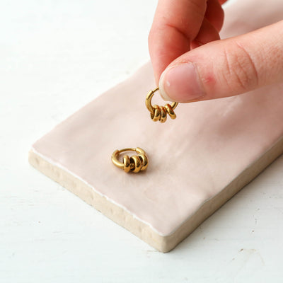 Hoop Earrings with Three Rings - Gold