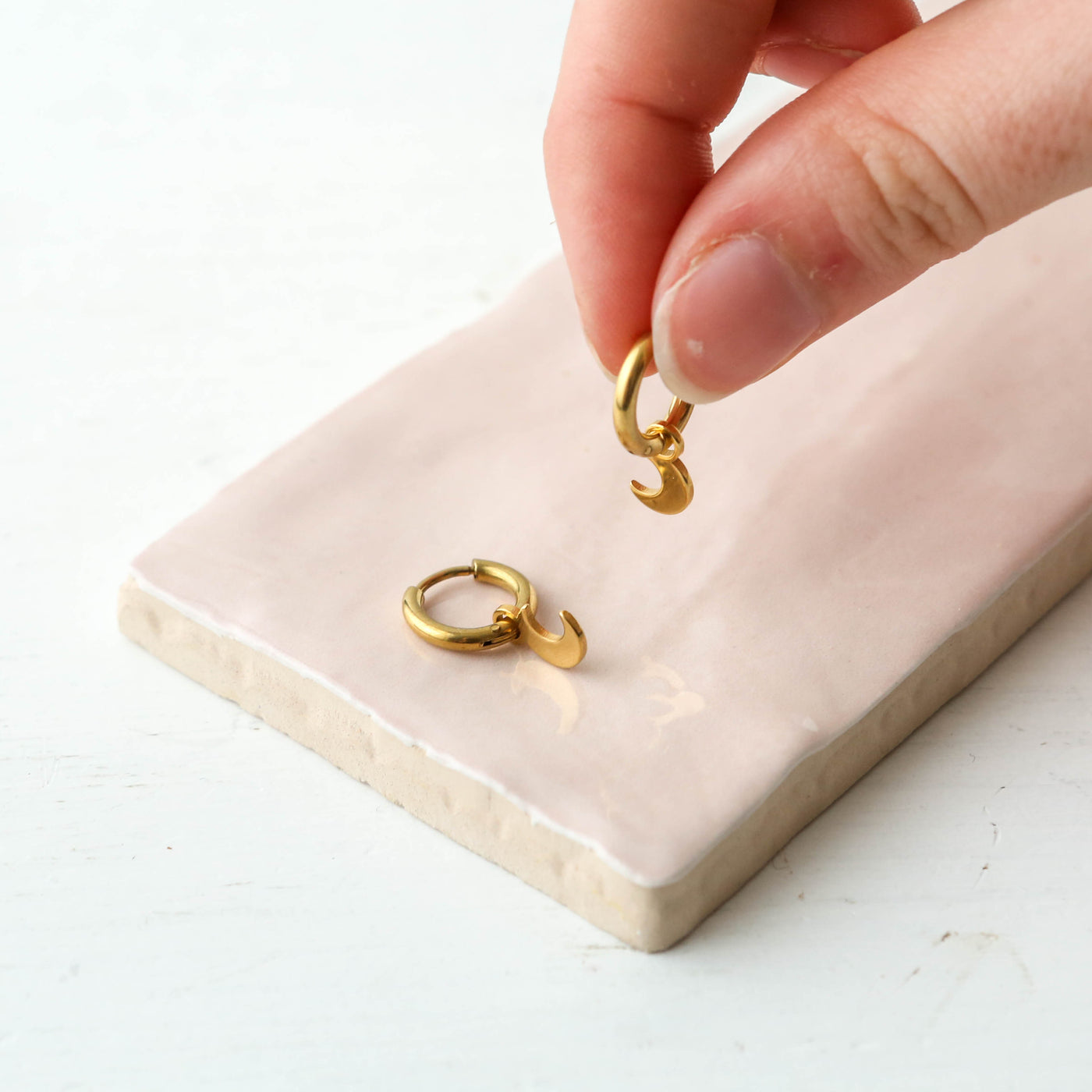 Crescent Moon Charm Hoop Earrings - Gold