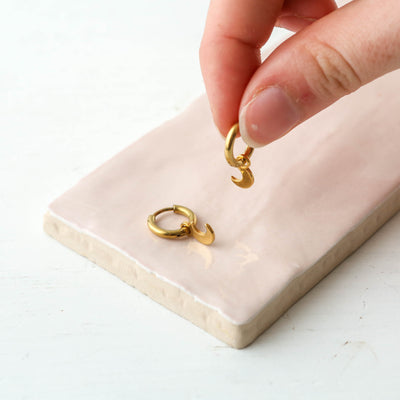Crescent Moon Charm Hoop Earrings - Gold