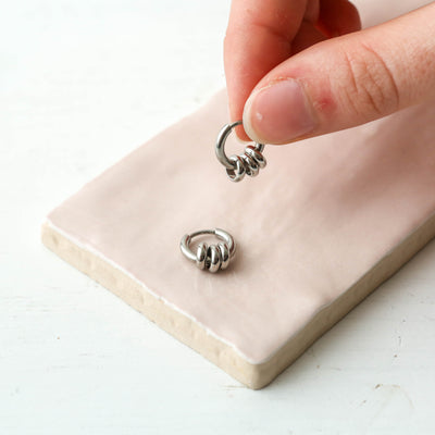 Hoop Earrings with Three Rings - Silver