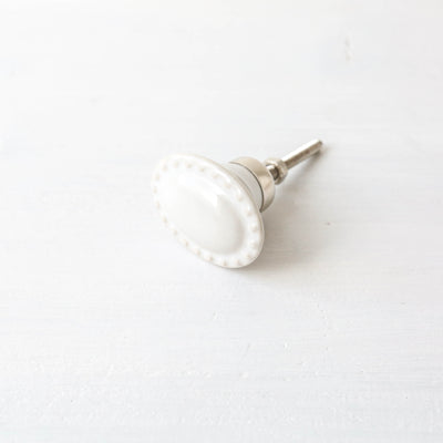 Cream Porcelain Drawer Knob - Pearl Edge