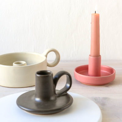 Hermes Stoneware Candle Holder - Pink